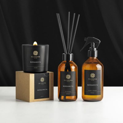 Kit Bergamota - Vela Aromática, Difusor de Ambiente e Home Spray